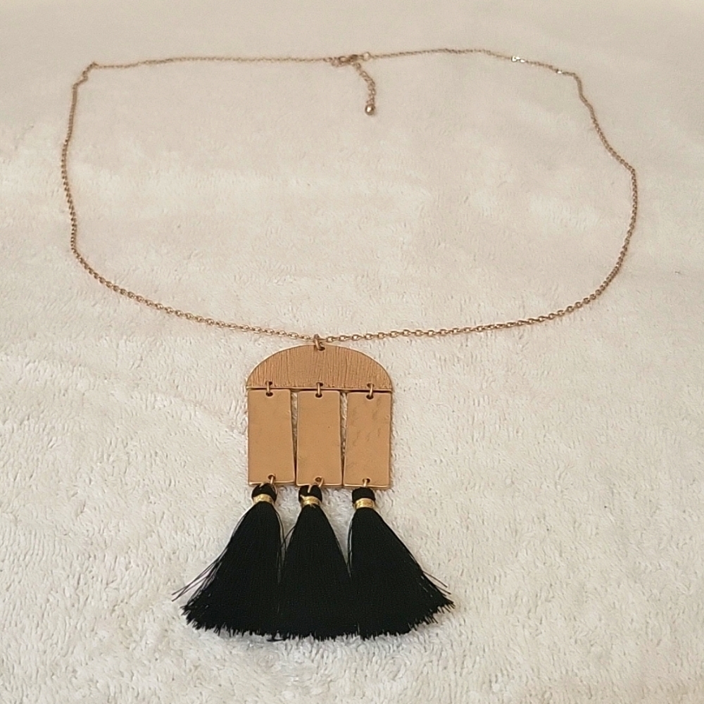 Long Gold Necklace with Black threaded accents